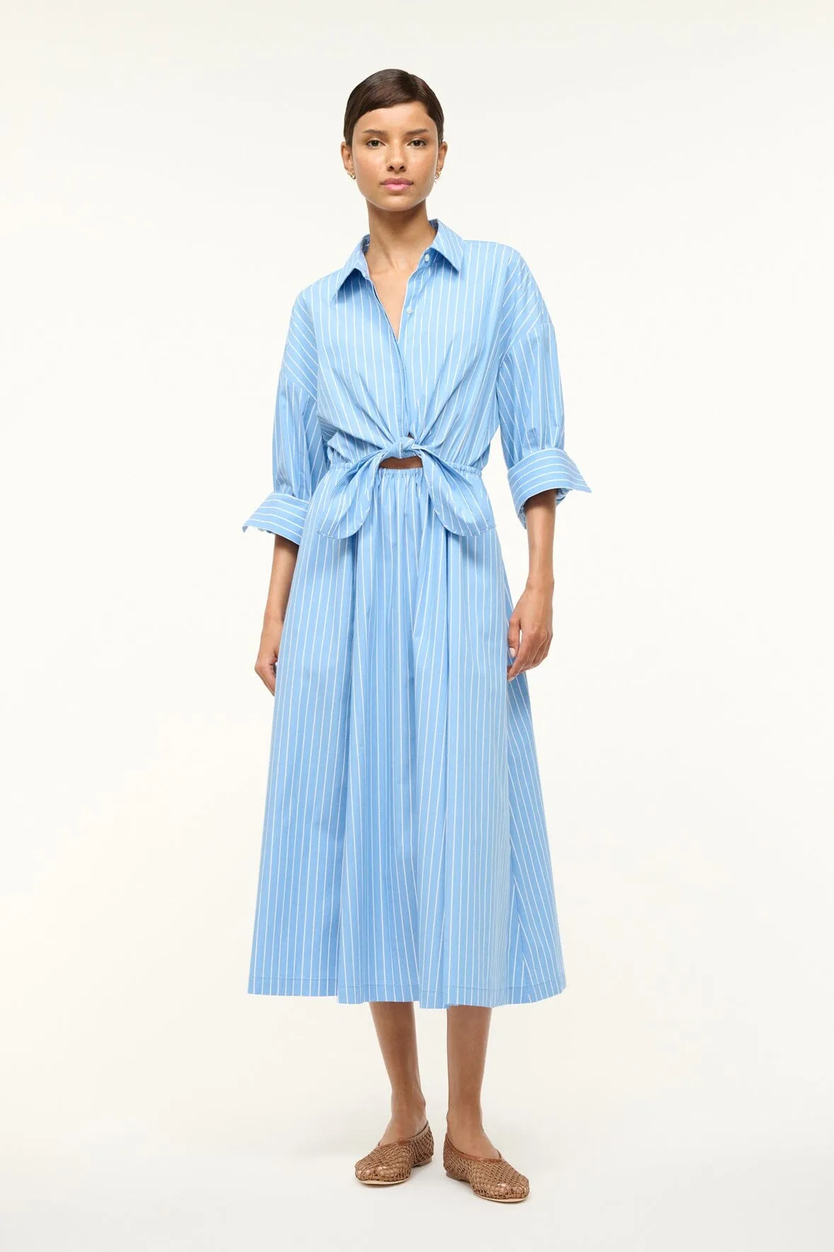 LISA DRESS | AZURE PINSTRIPE sold by STAUD