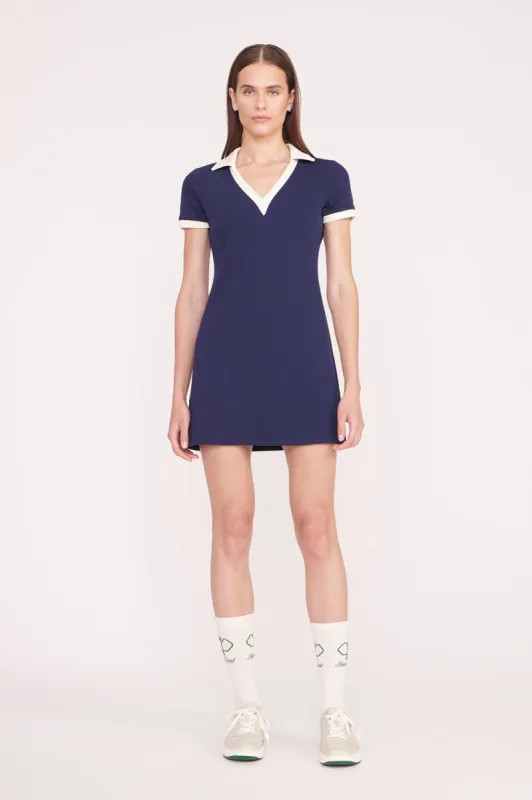 VOLLEY DRESS | NAVY IVORY sold by STAUD