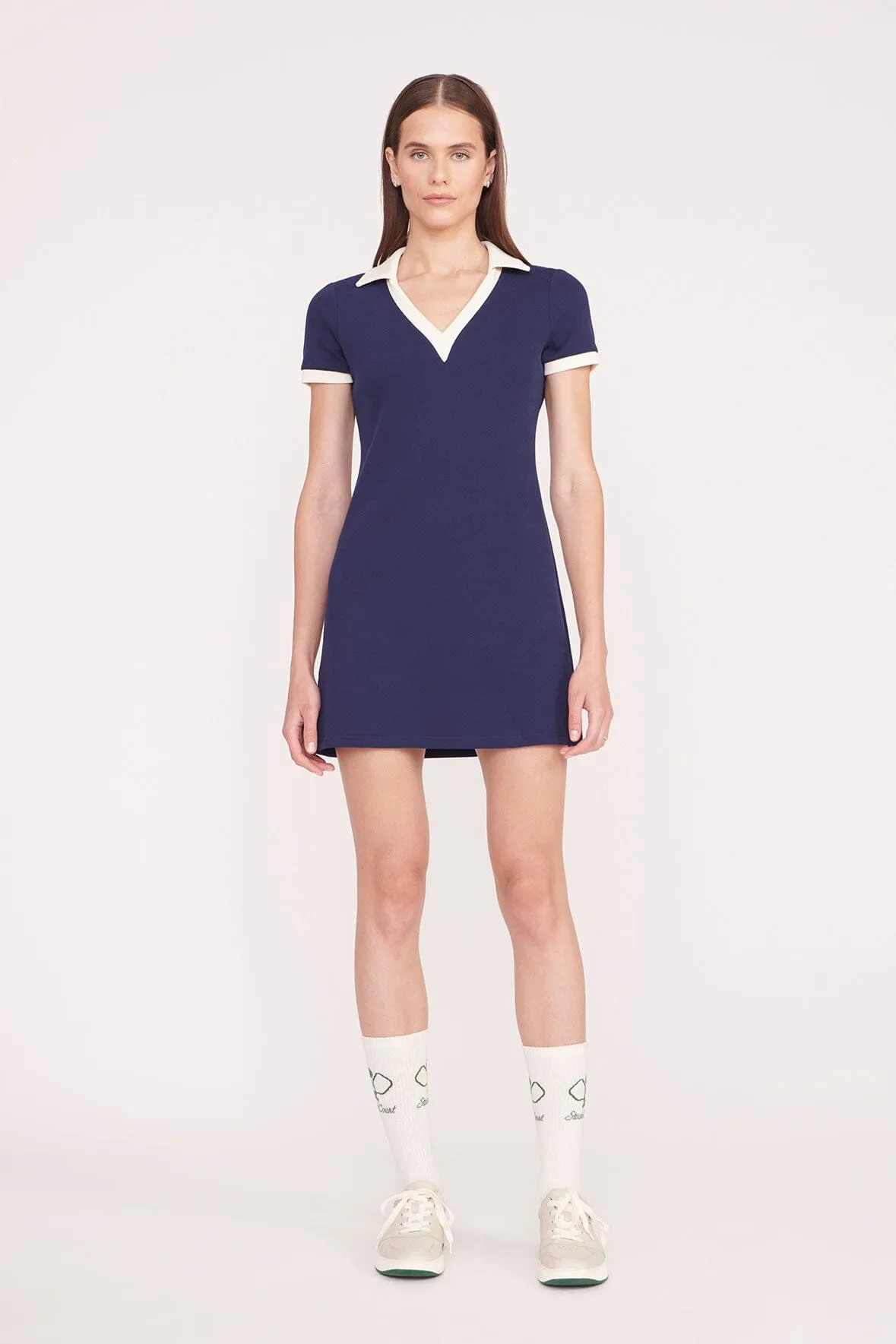 VOLLEY DRESS | NAVY IVORY sold by STAUD