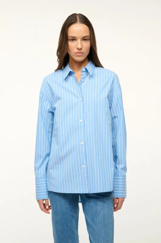 KELLY SHIRT | AZURE PINSTRIPE sold by STAUD