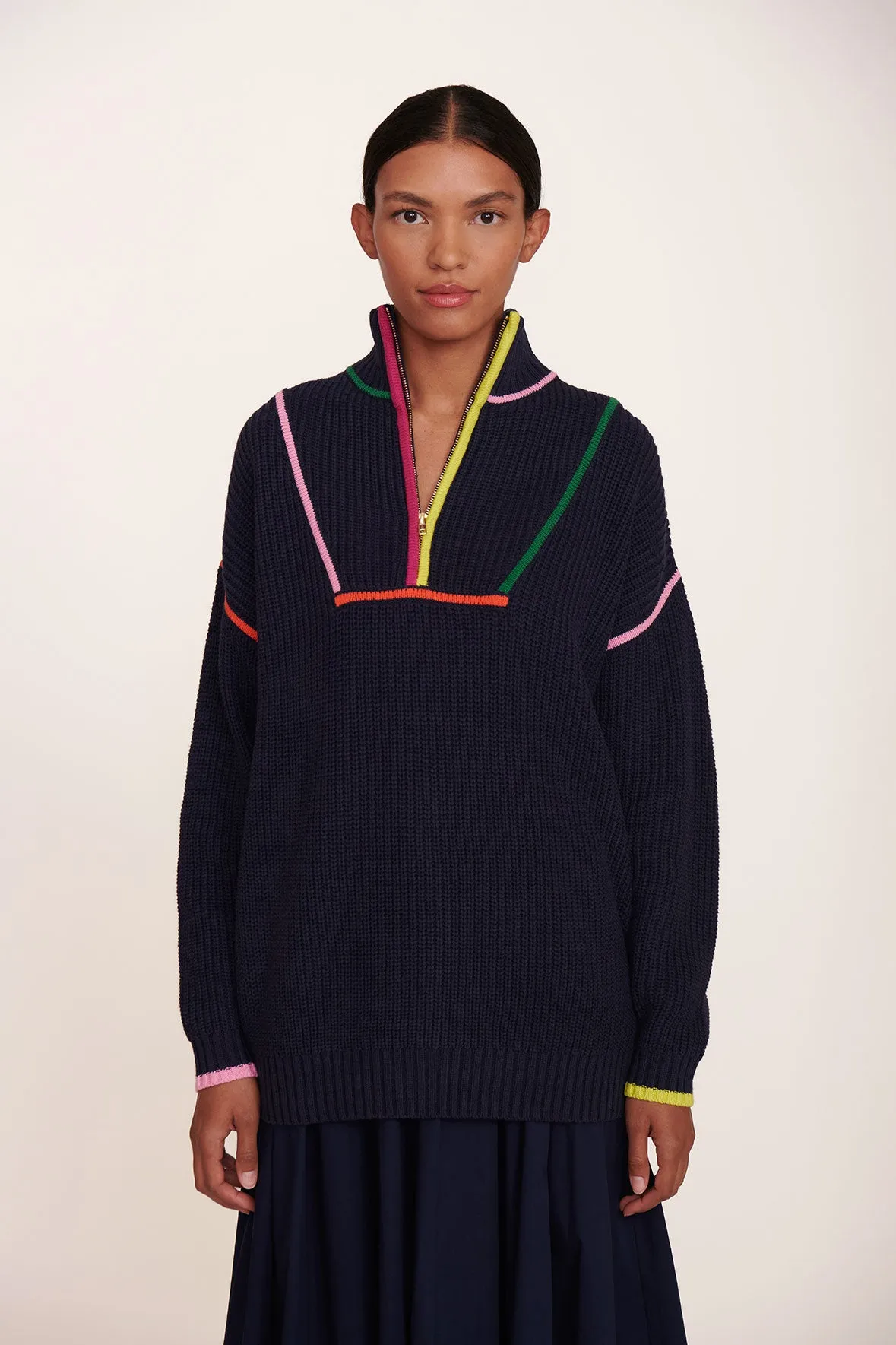 HAMPTON SWEATER | NAVY MULTI sold by STAUD
