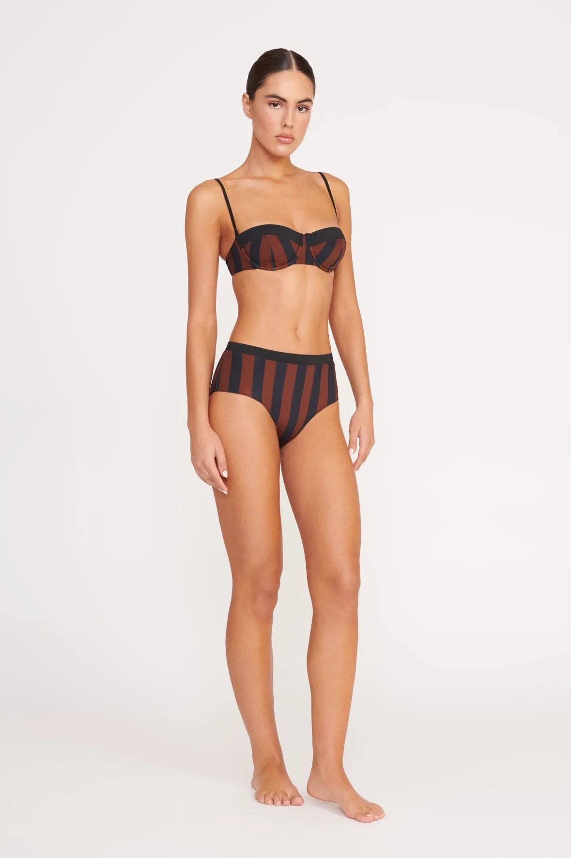 DEVON HIGH RISE BIKINI BOTTOM | BLACK TAN SEASHORE STRIPE sold by STAUD product image thumbnail 3