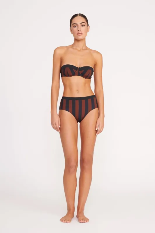 DEVON HIGH RISE BIKINI BOTTOM | BLACK TAN SEASHORE STRIPE sold by STAUD