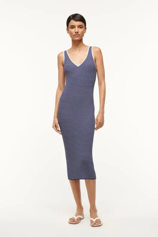 DANA DRESS | NAVY MICRO STRIPE sold by STAUD