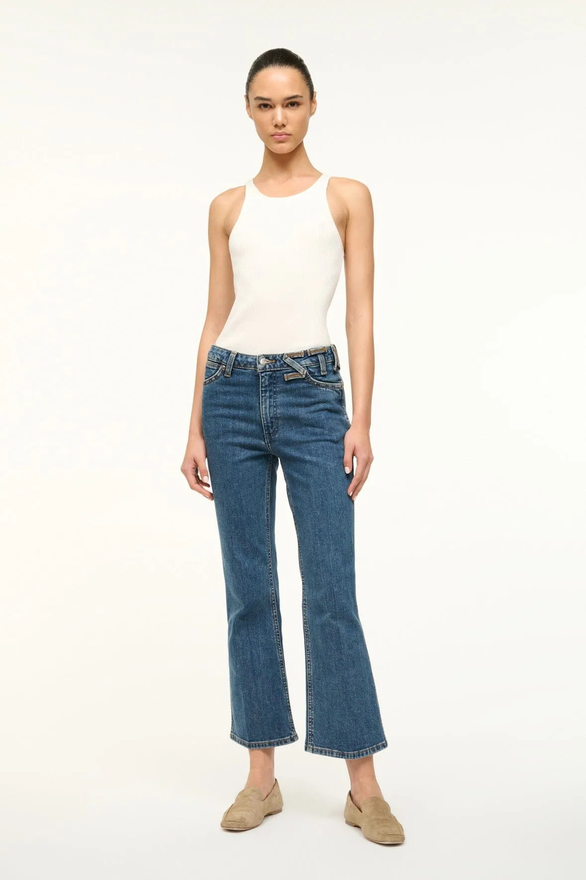 STAUD + WRANGLER THE CROPPED BOOT JEAN | INDIGO WASH sold by STAUD