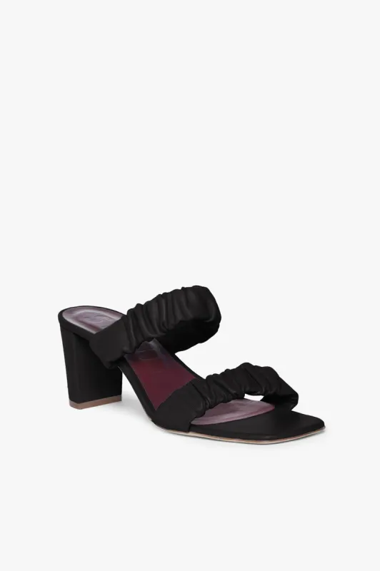 FRANKIE RUCHED SANDAL | BLACK sold by STAUD