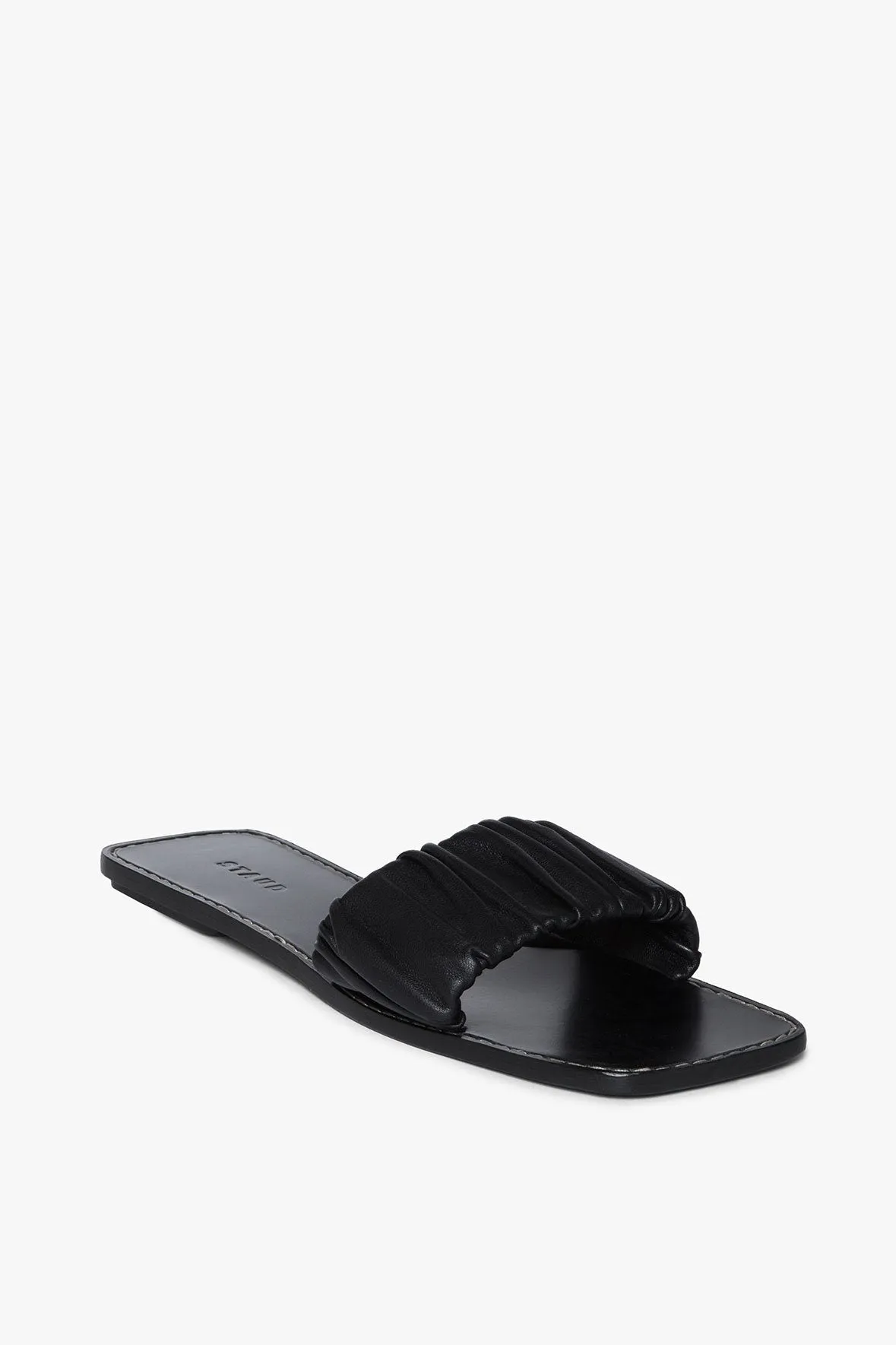 NINA RUCHED SANDAL | BLACK sold by STAUD