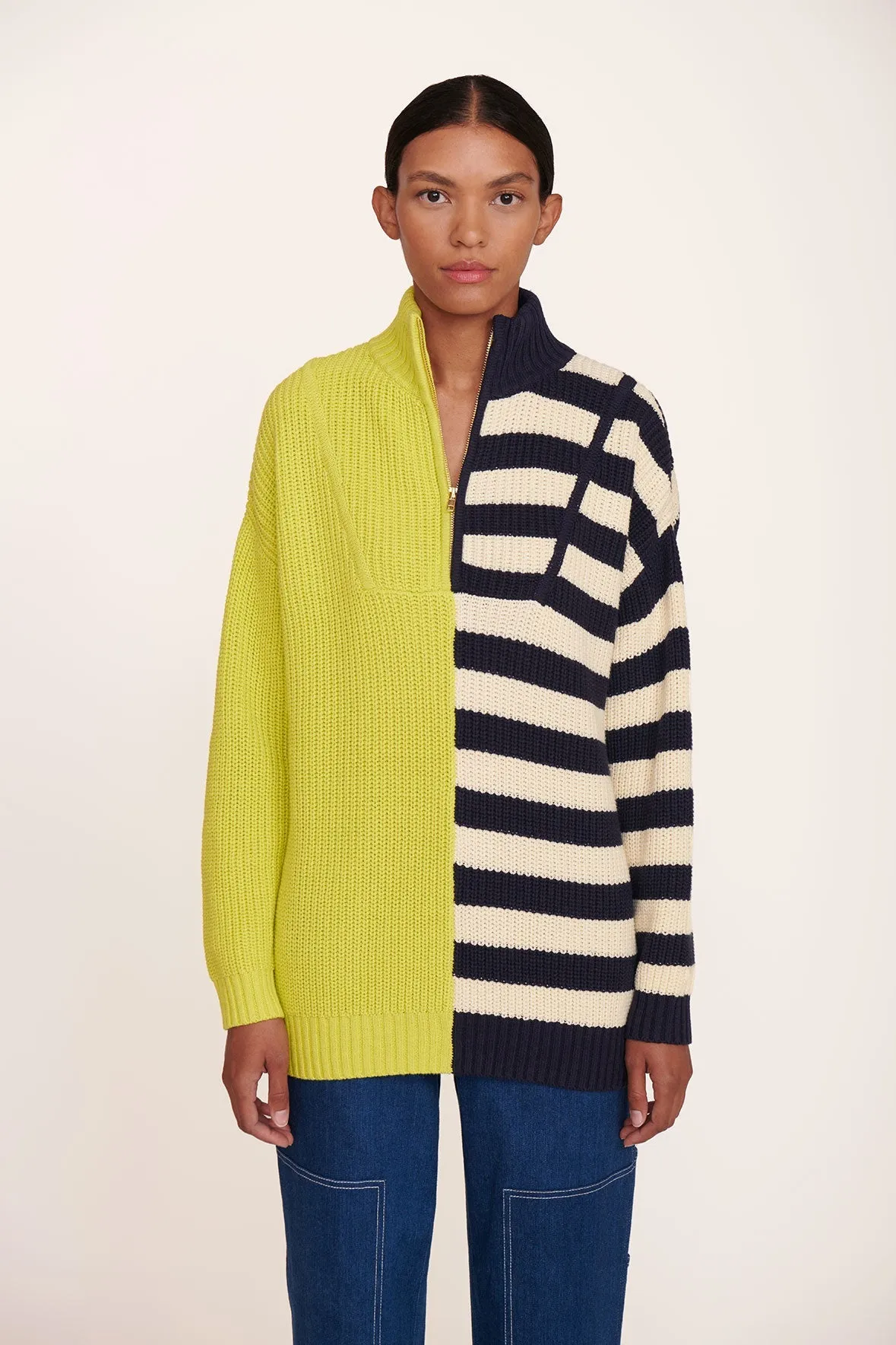HAMPTON SWEATER | CHARTREUSE TWO TONE STRIPE sold by STAUD