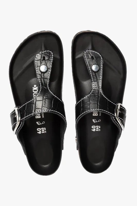 BIRKENSTOCK + STAUD GIZEH SANDAL | BLACK CROC EMBOSSED sold by STAUD