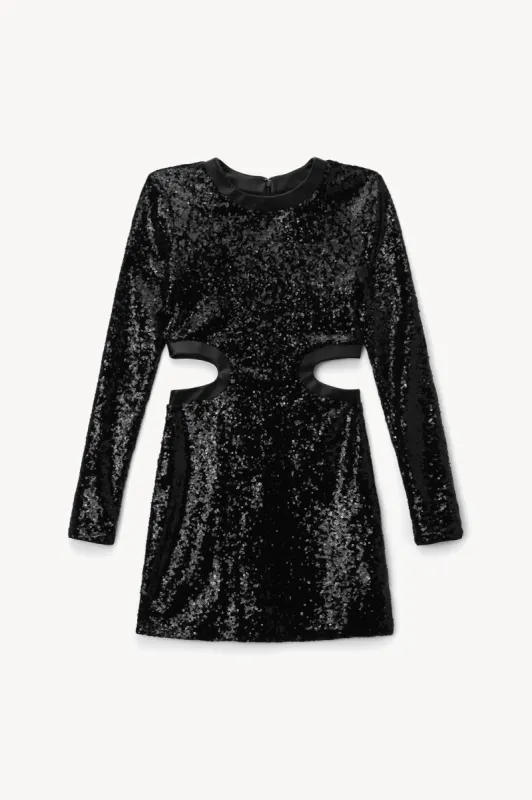 LONG SLEEVE MINI DOLCE DRESS | BLACK SEQUINS sold by STAUD