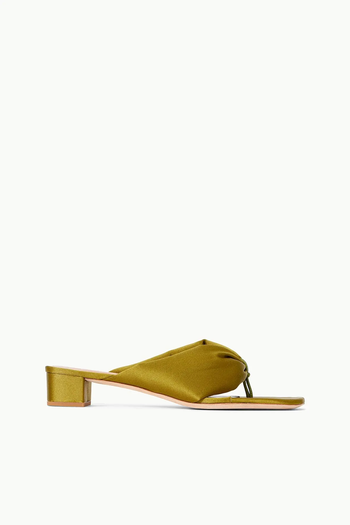 DAHLIA SANDAL | OLIVE SATIN sold by STAUD