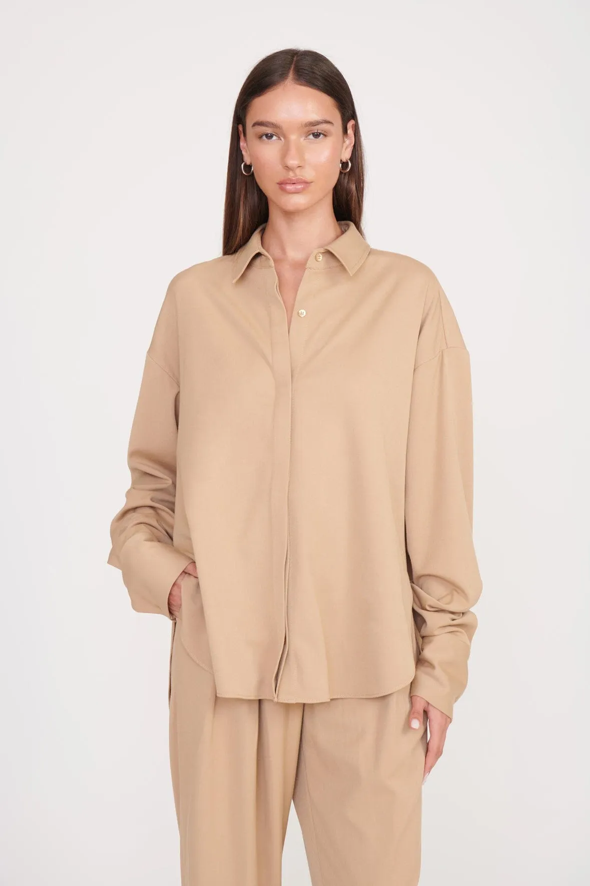 COLTON SHIRT | CAMEL SUITING sold by STAUD