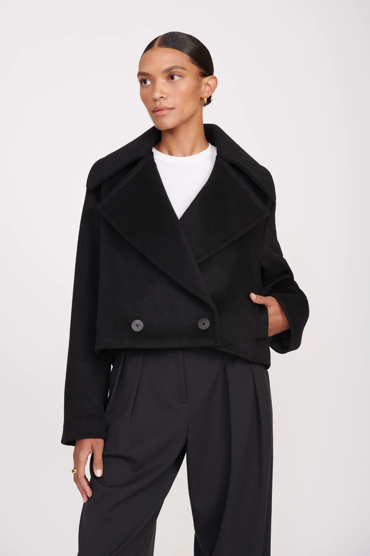 CARVER CROPPED COAT | BLACK sold by STAUD
