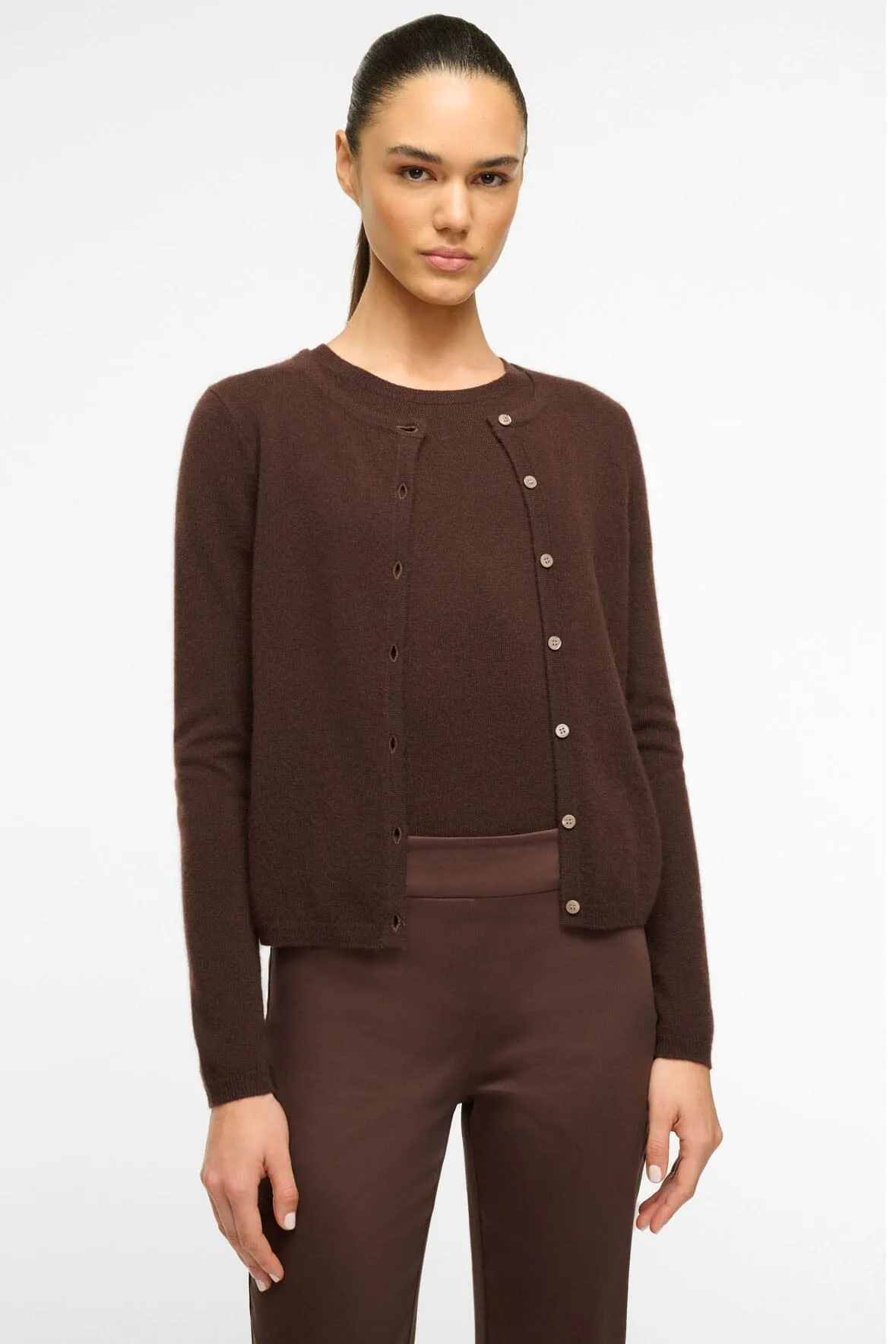 MIDNIGHT CASHMERE CARDIGAN | DARK CHOCOLATE sold by STAUD product image thumbnail 5