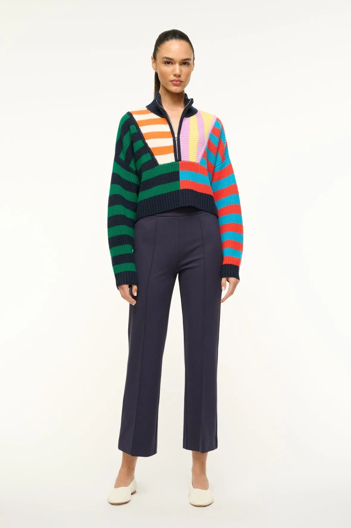 CASHMERE CROPPED HAMPTON SWEATER | CABANA STRIPE MULTI sold by STAUD product image thumbnail 2