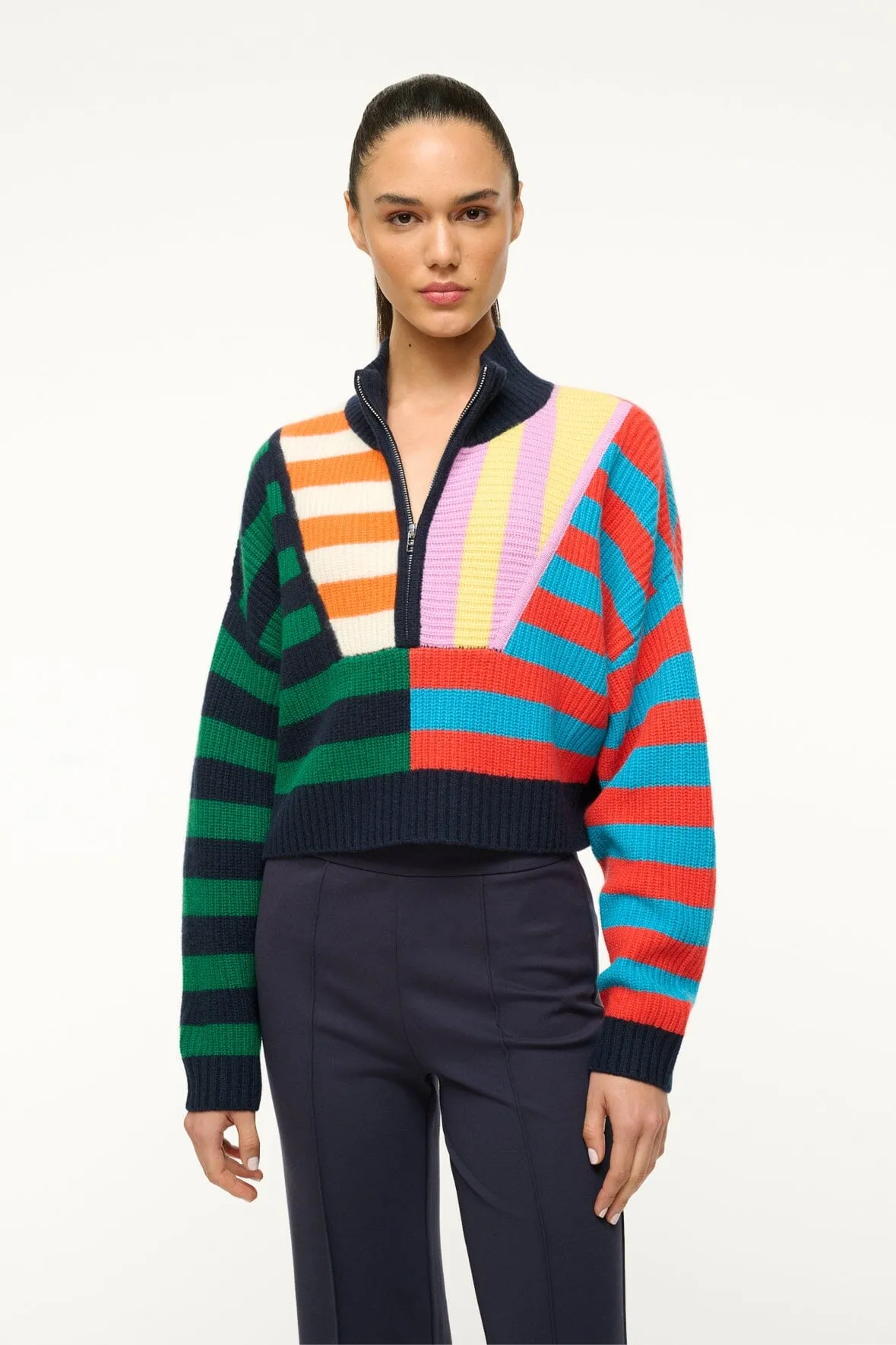 CASHMERE CROPPED HAMPTON SWEATER | CABANA STRIPE MULTI sold by STAUD