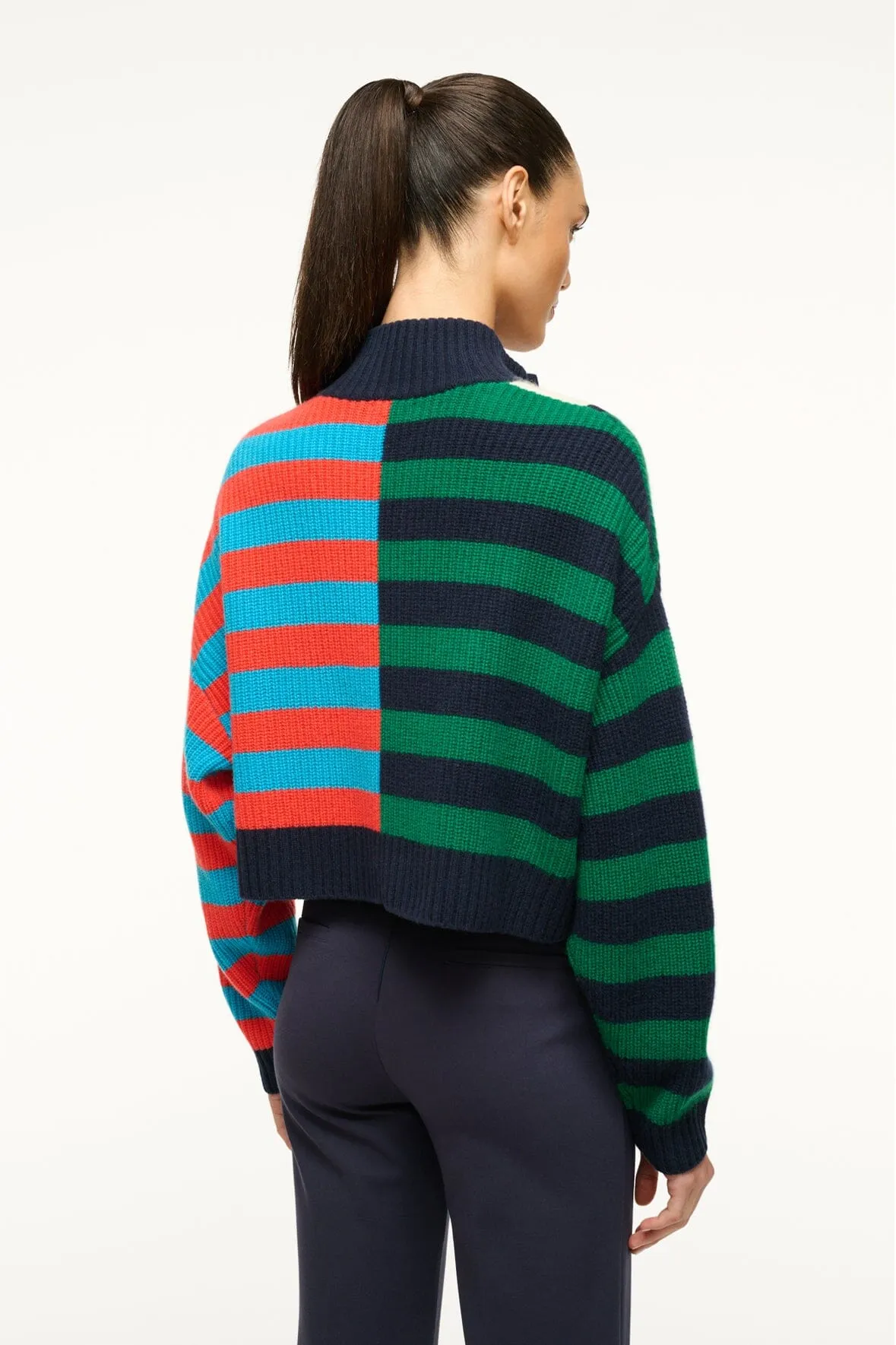 CASHMERE CROPPED HAMPTON SWEATER | CABANA STRIPE MULTI sold by STAUD product image thumbnail 3