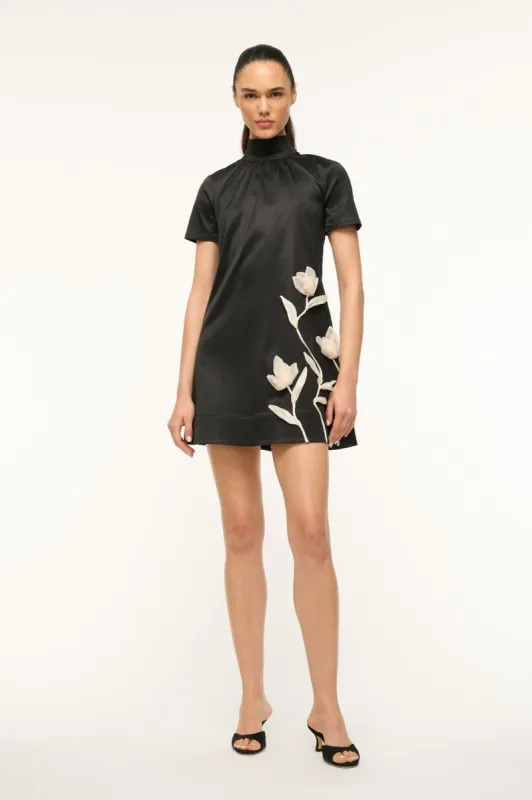 MINI ILANA DRESS | BLACK SATIN sold by STAUD