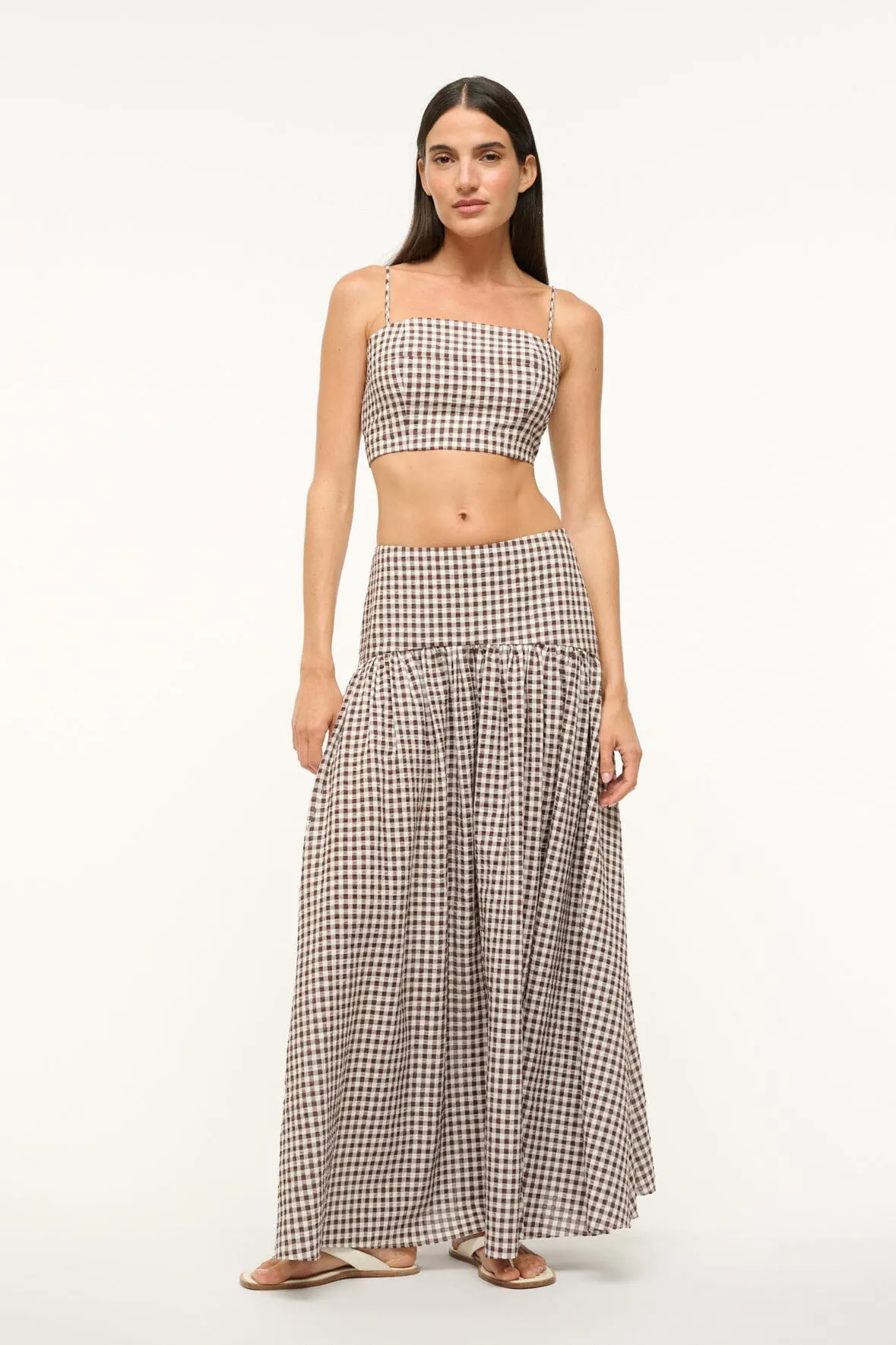 PROCIDA COVERUP SKIRT | DARK CHOCOLATE GINGHAM sold by STAUD