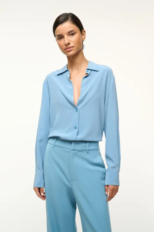 ROXBURY SILK SHIRT | SLATE BLUE sold by STAUD