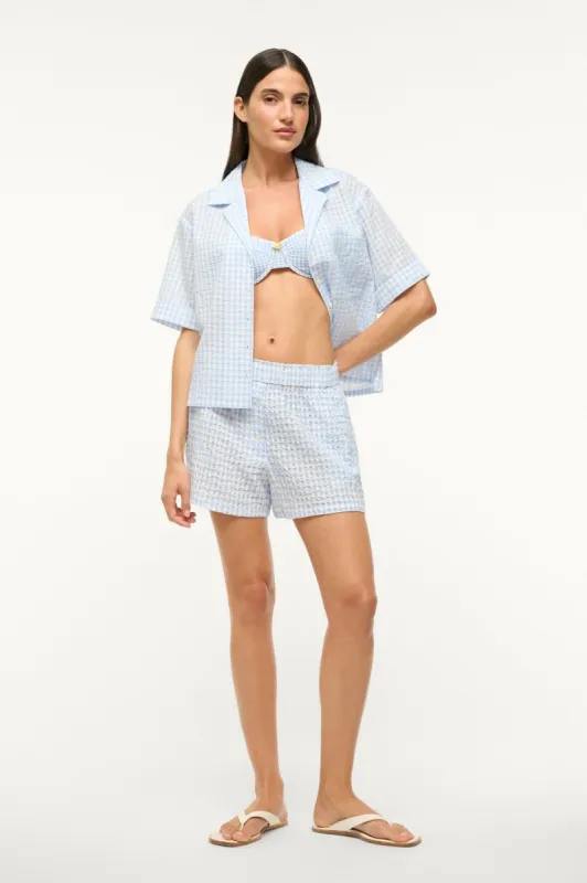 GABI COVERUP SHORT | SKY GINGHAM sold by STAUD