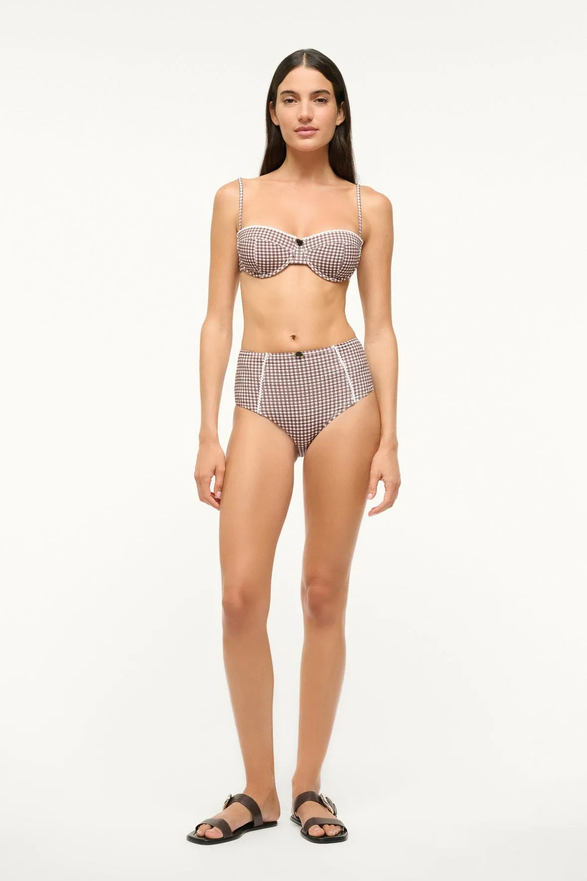 JO BALCONETTE BIKINI TOP | DARK CHOCOLATE MICRO CHECK sold by STAUD product image thumbnail 3