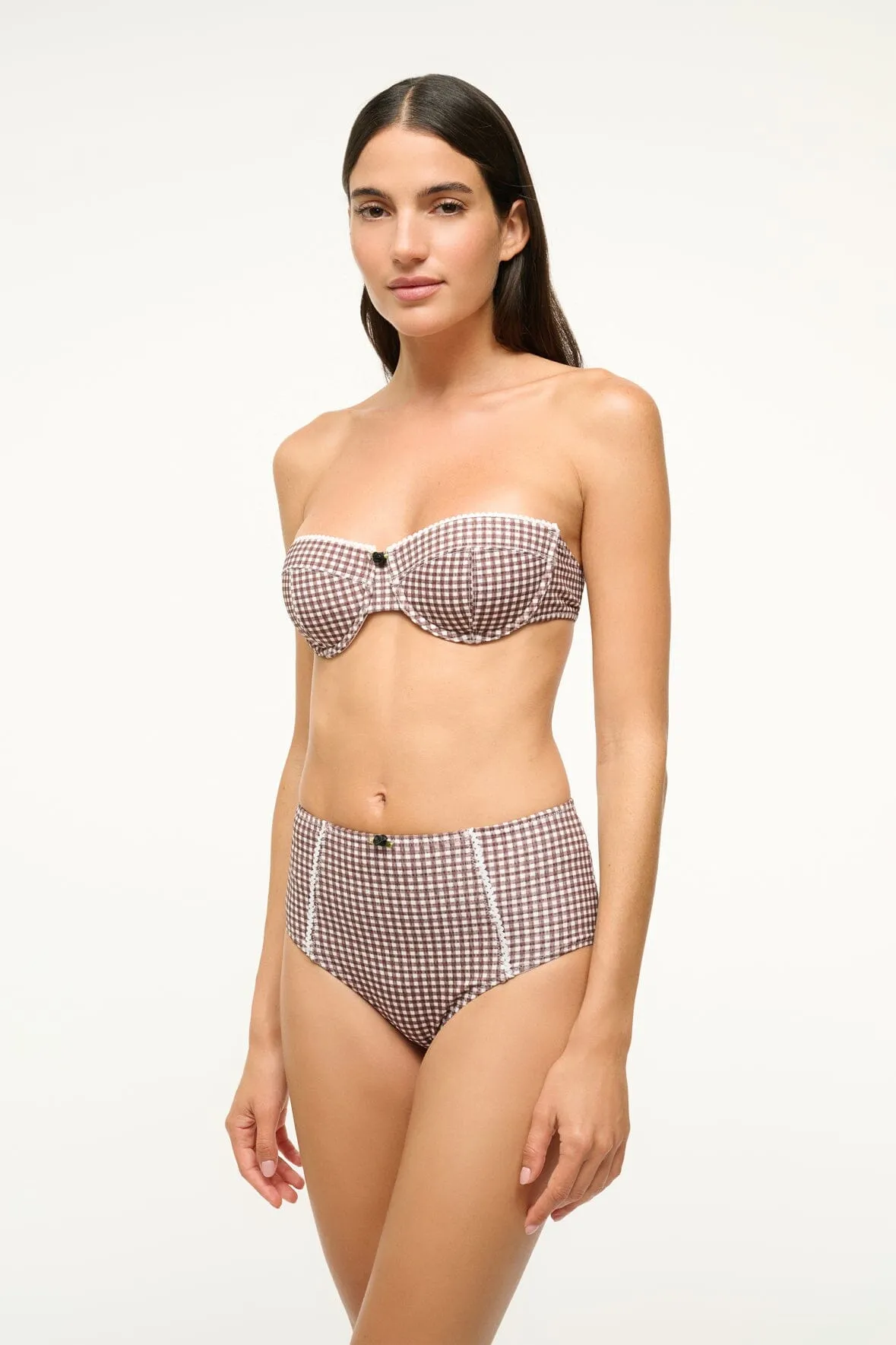 JO BALCONETTE BIKINI TOP | DARK CHOCOLATE MICRO CHECK sold by STAUD product image thumbnail 2