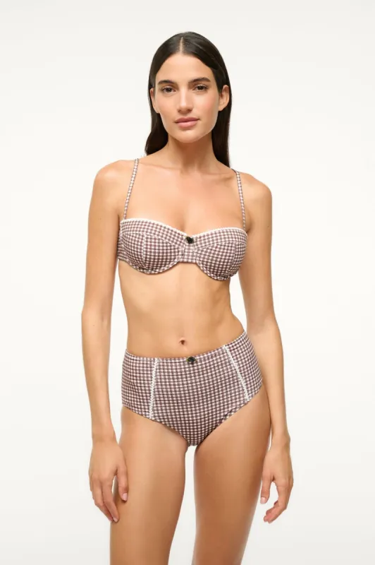 JO BALCONETTE BIKINI TOP | DARK CHOCOLATE MICRO CHECK sold by STAUD