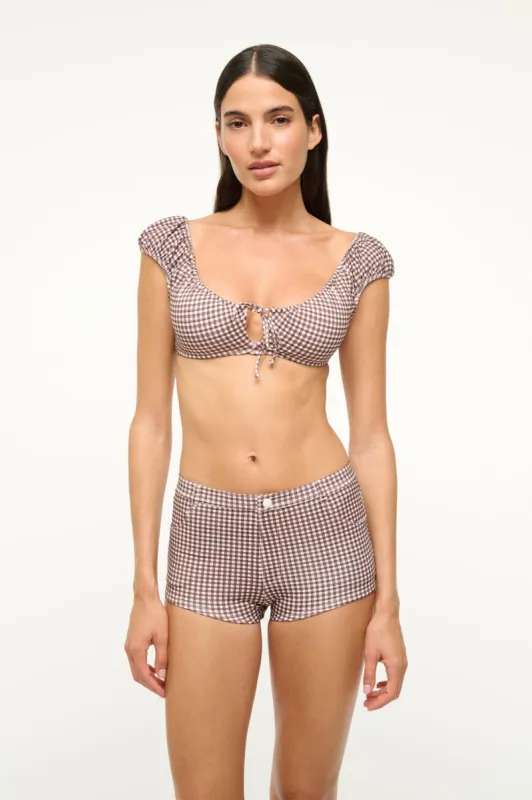 JUPITER BIKINI TOP | DARK CHOCOLATE MICRO CHECK sold by STAUD
