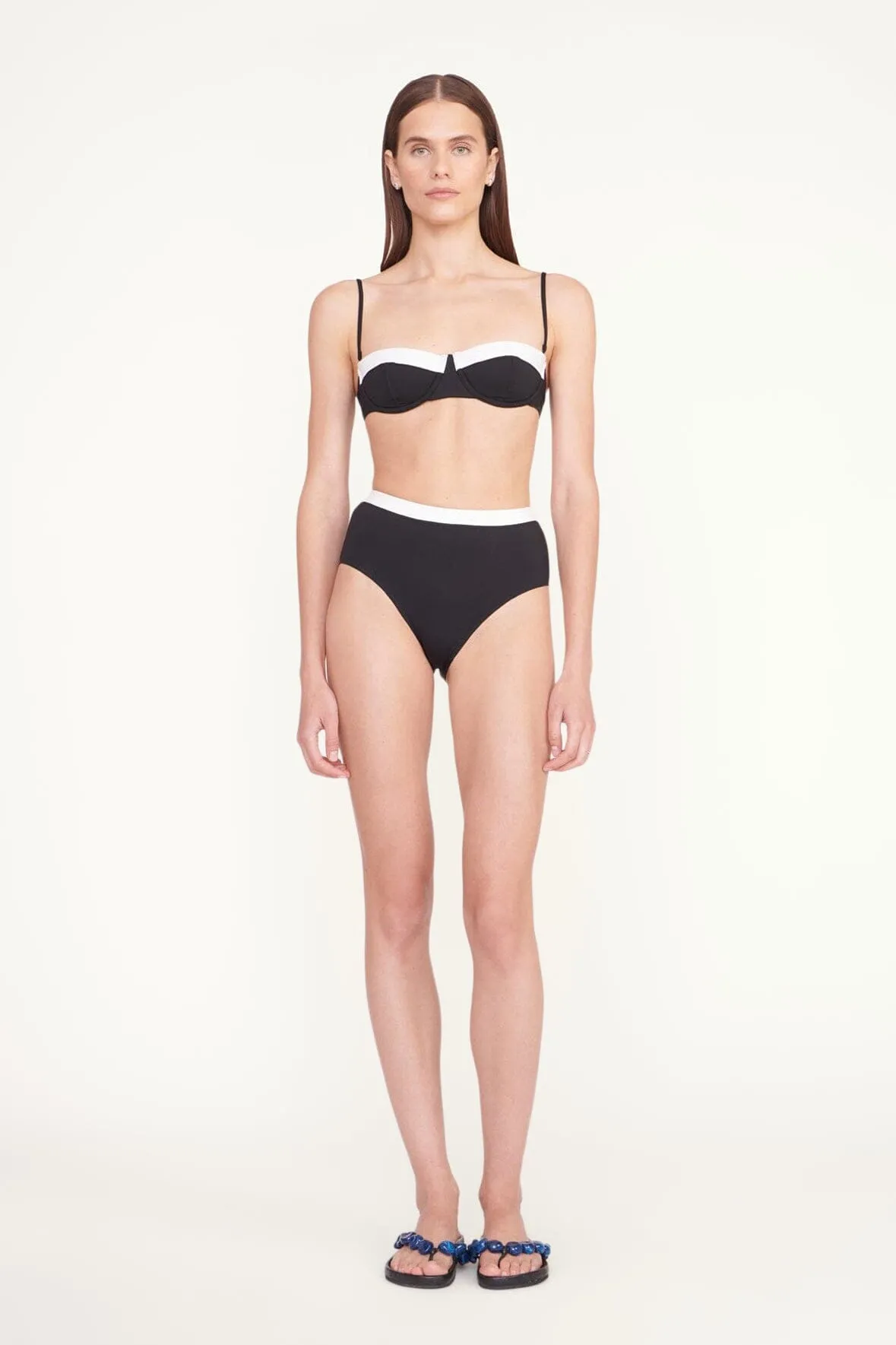 DEVON HIGH RISE BIKINI BOTTOM | BLACK WHITE sold by STAUD