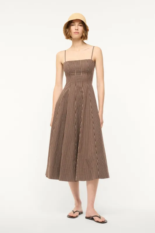 WYLIE DRESS | DARK OAK MICRO STRIPE sold by STAUD