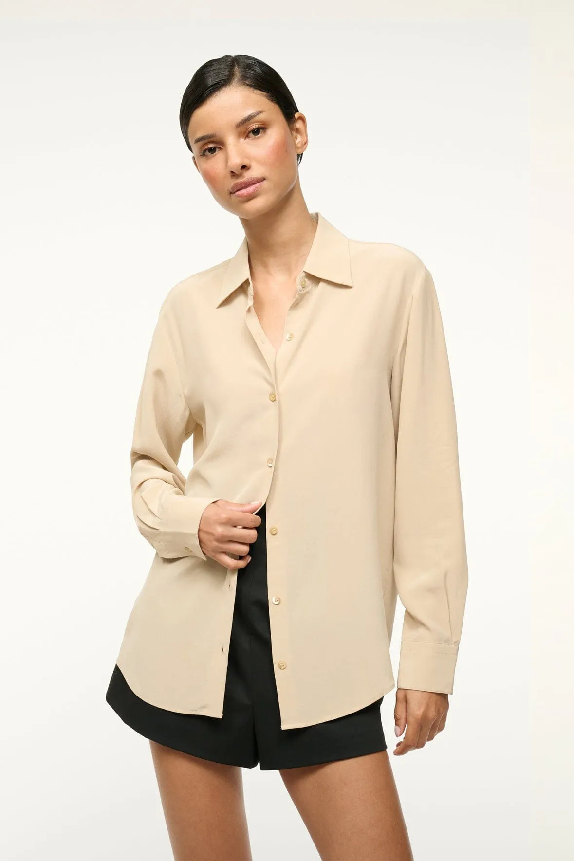 ROXBURY SILK SHIRT | STONE sold by STAUD product image thumbnail 2