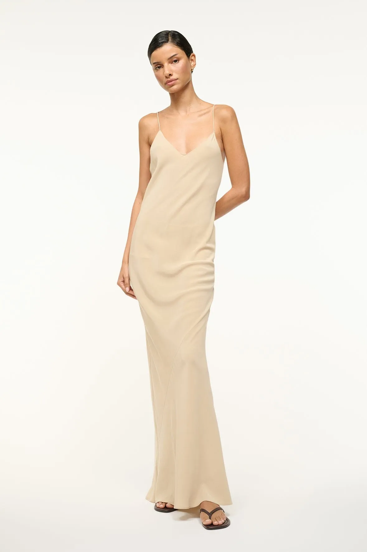 MILNER SILK SLIP DRESS | STONE sold by STAUD