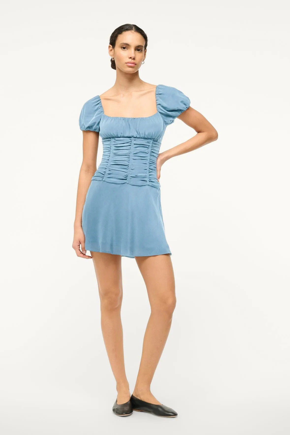 ELBA MINI SILK DRESS | SLATE BLUE sold by STAUD