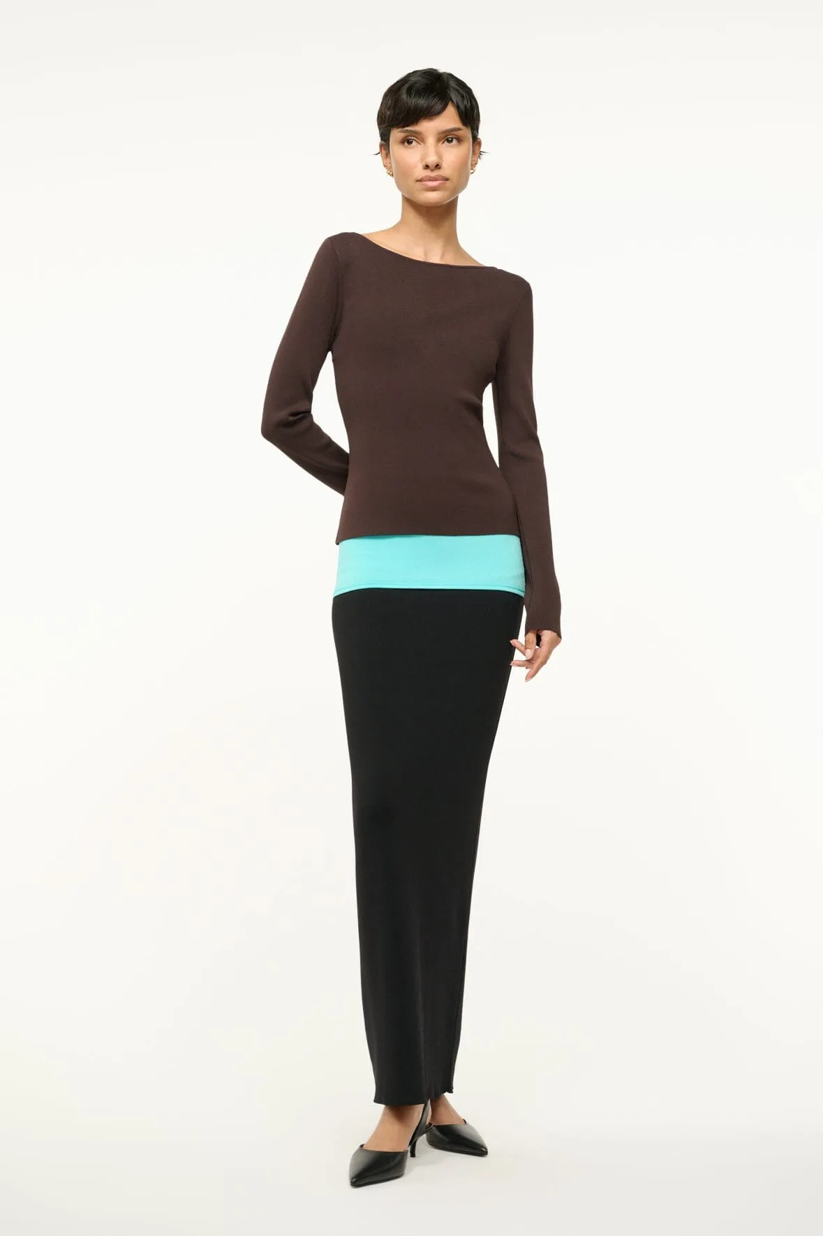 CARILO DRESS | EARTH AQUA BLACK sold by STAUD
