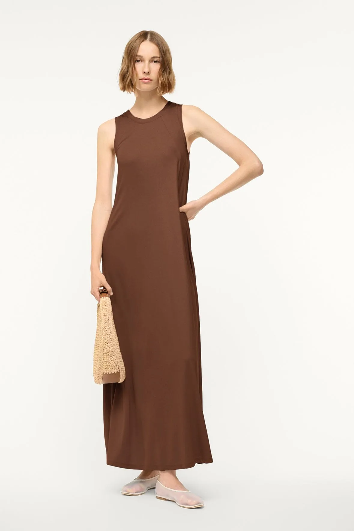 DAVI DRESS | DARK OAK sold by STAUD