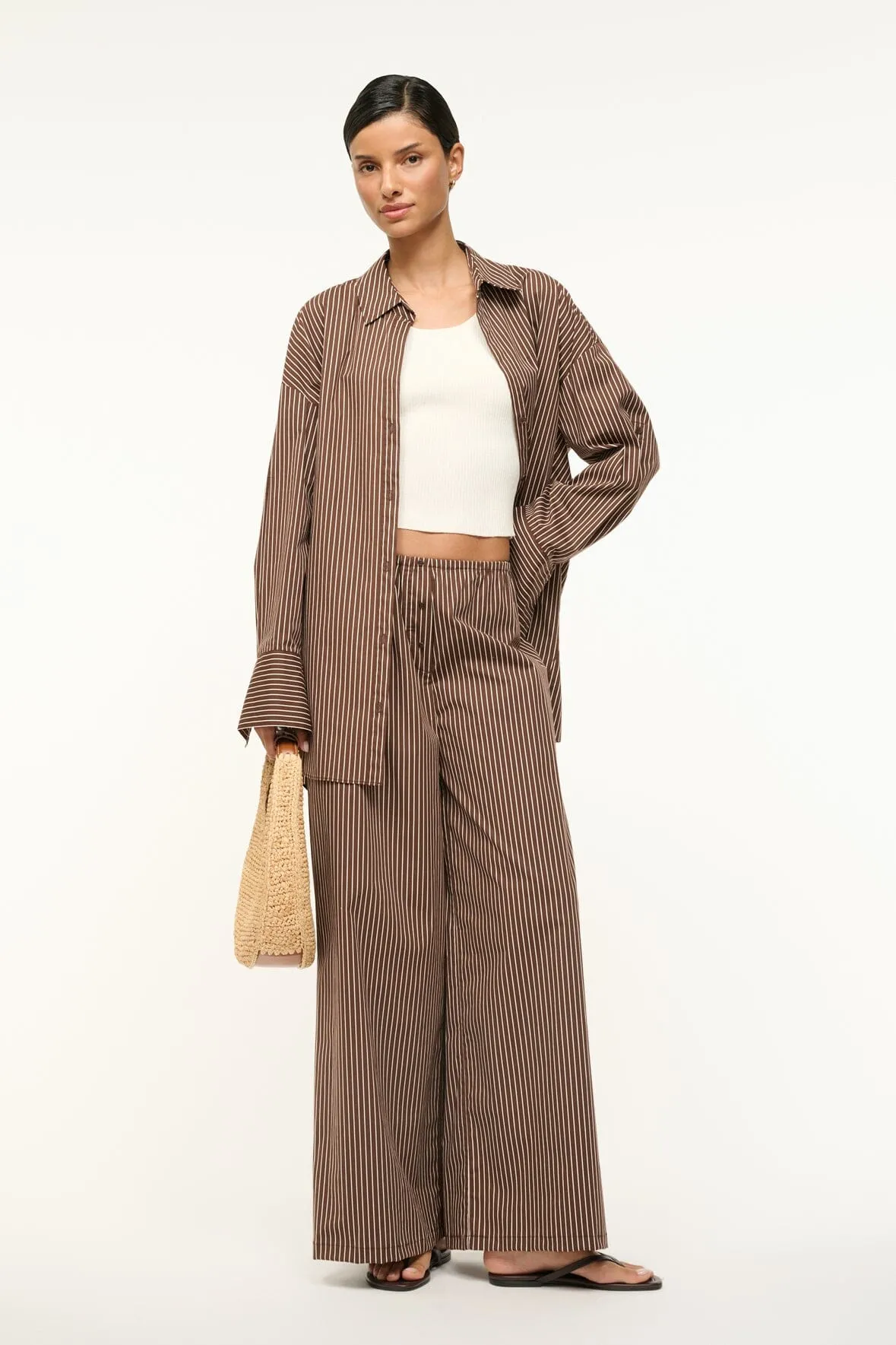 BONFIRE PANT | DARK OAK MICRO STRIPE sold by STAUD