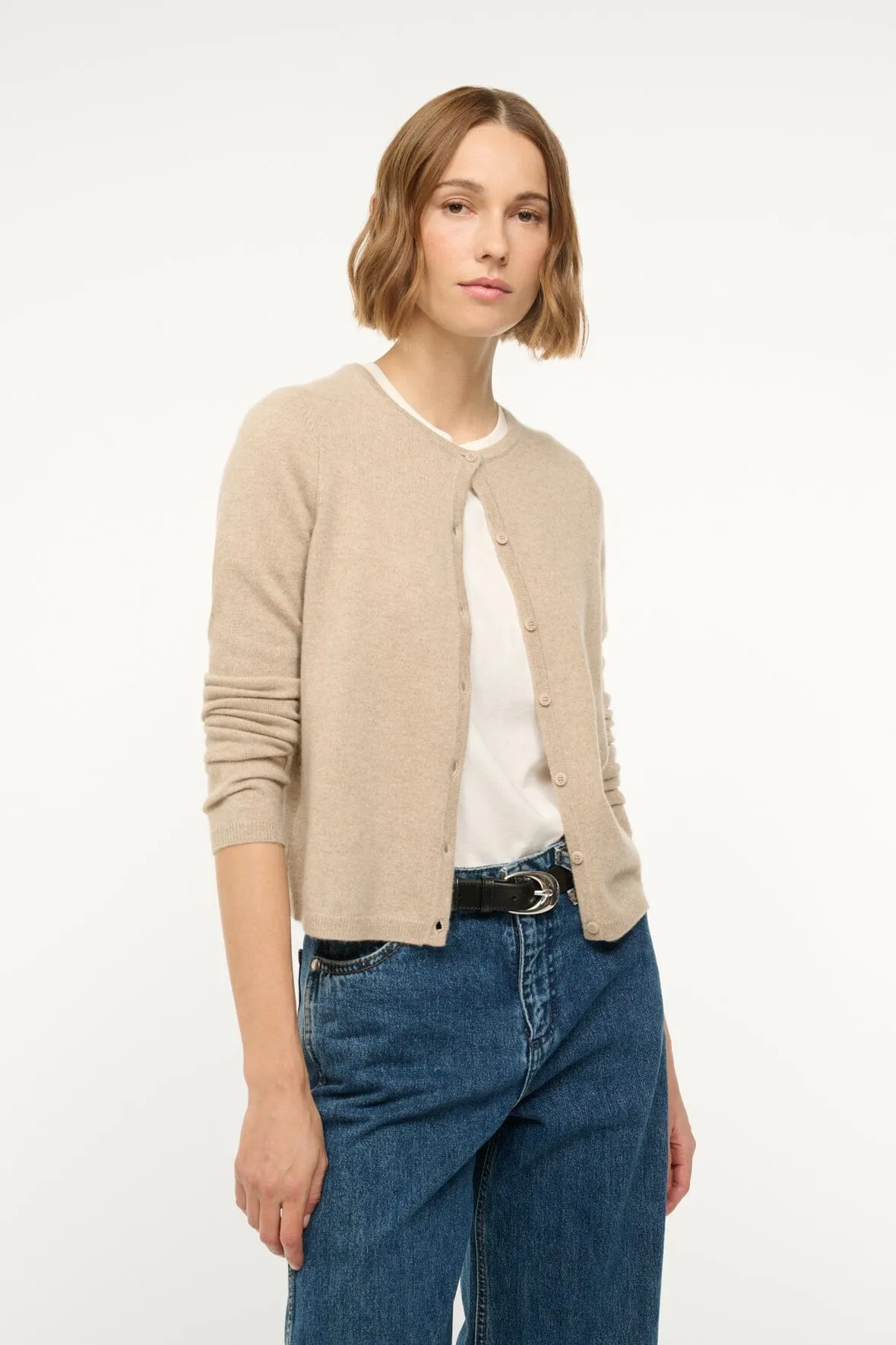 MIDNIGHT CASHMERE CARDIGAN | STONE sold by STAUD product image thumbnail 3