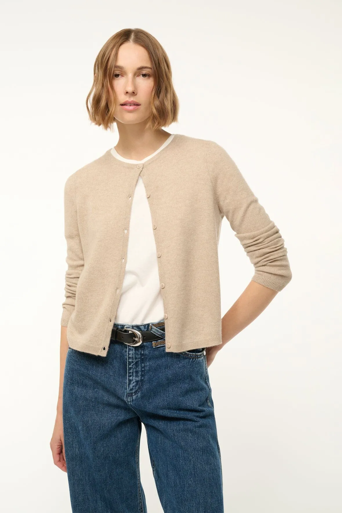 MIDNIGHT CASHMERE CARDIGAN | STONE sold by STAUD product image thumbnail 2