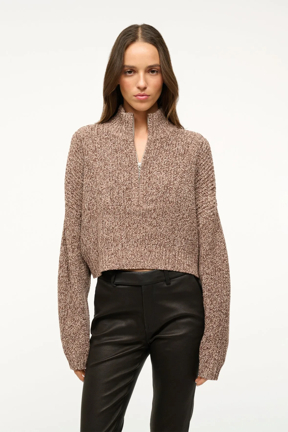 CROPPED HAMPTON SWEATER | MOCHA MELANGE sold by STAUD