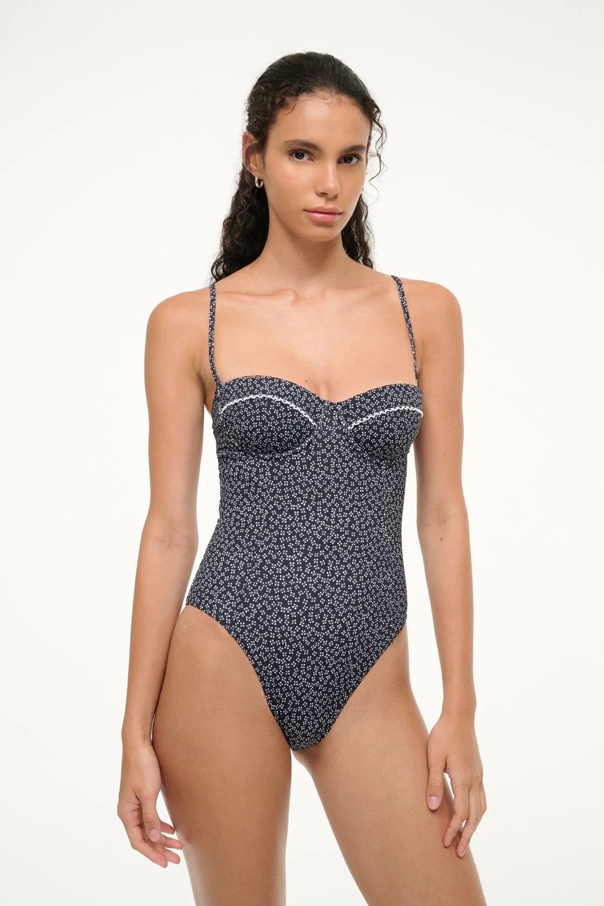 MAEVE ONE PIECE | BLACK WOODBLOCK DITSY FLORAL sold by STAUD