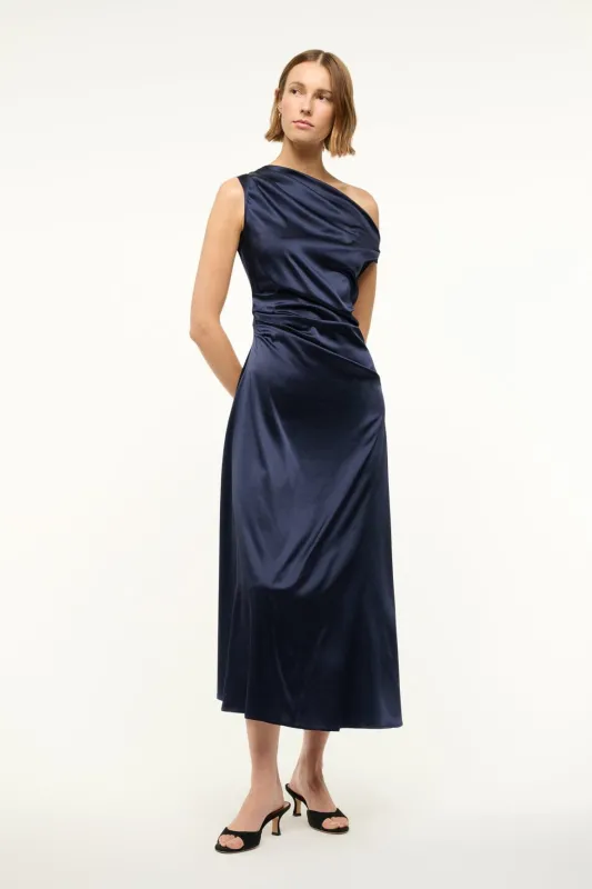 PHARE SILK DRESS | NAVY sold by STAUD
