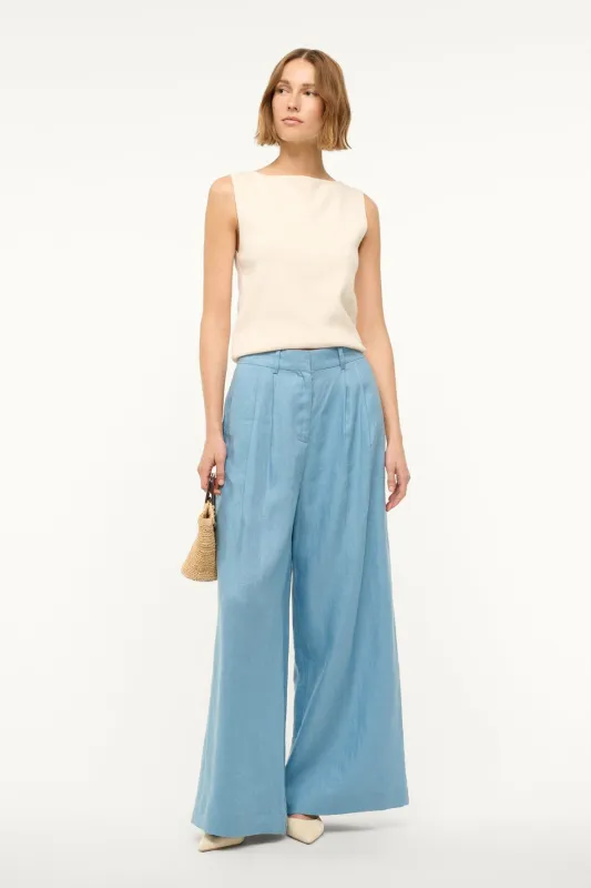 SASHA LINEN PANT | SLATE BLUE sold by STAUD