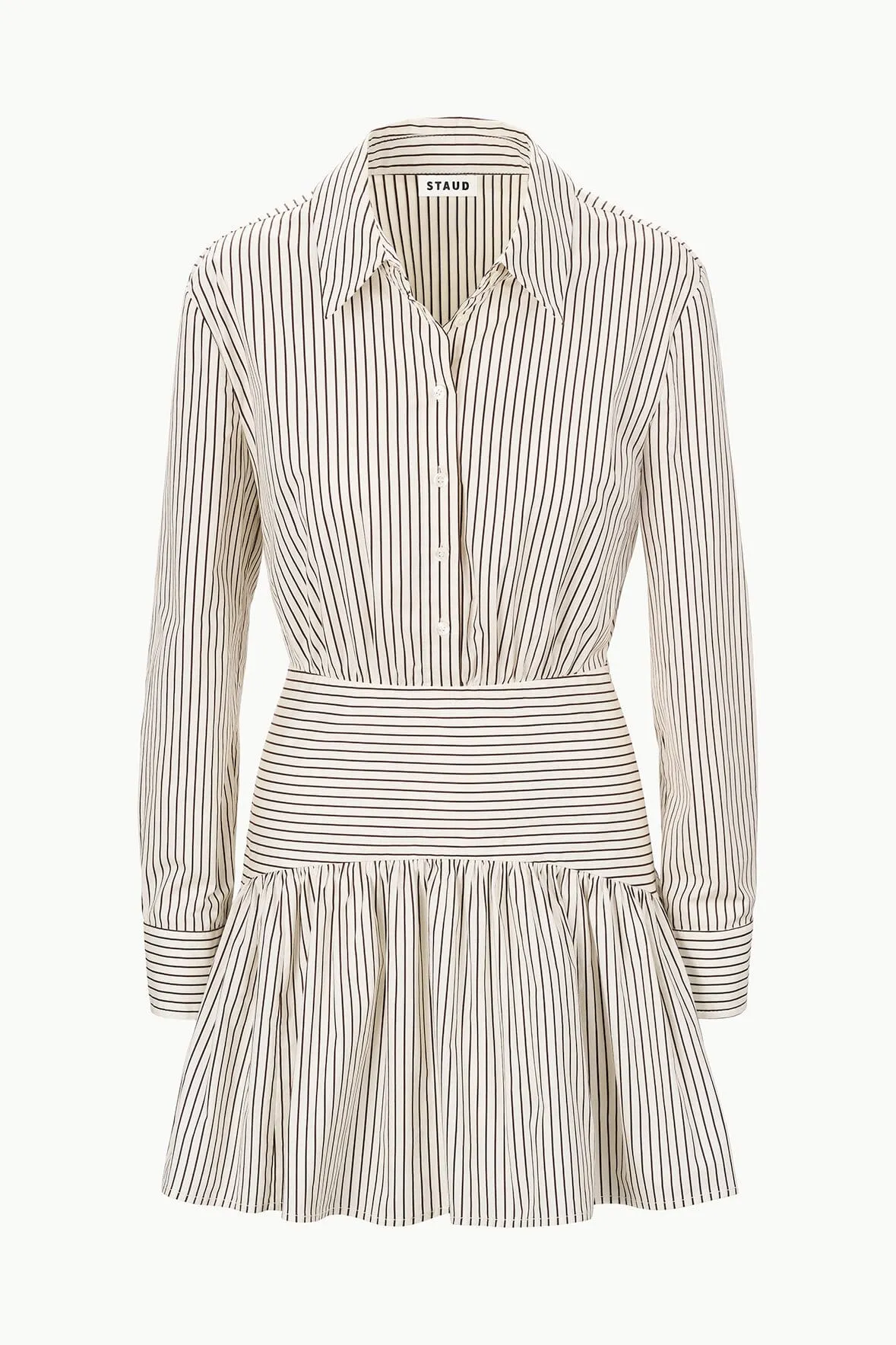 ROCCO MINI DRESS | IVORY DARK OAK MICRO STRIPE sold by STAUD product image thumbnail 5