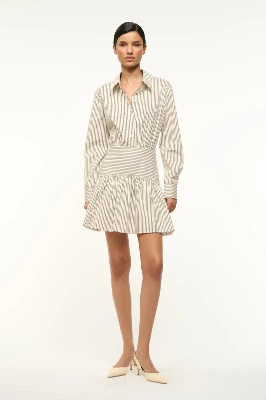 ROCCO MINI DRESS | IVORY DARK OAK MICRO STRIPE sold by STAUD