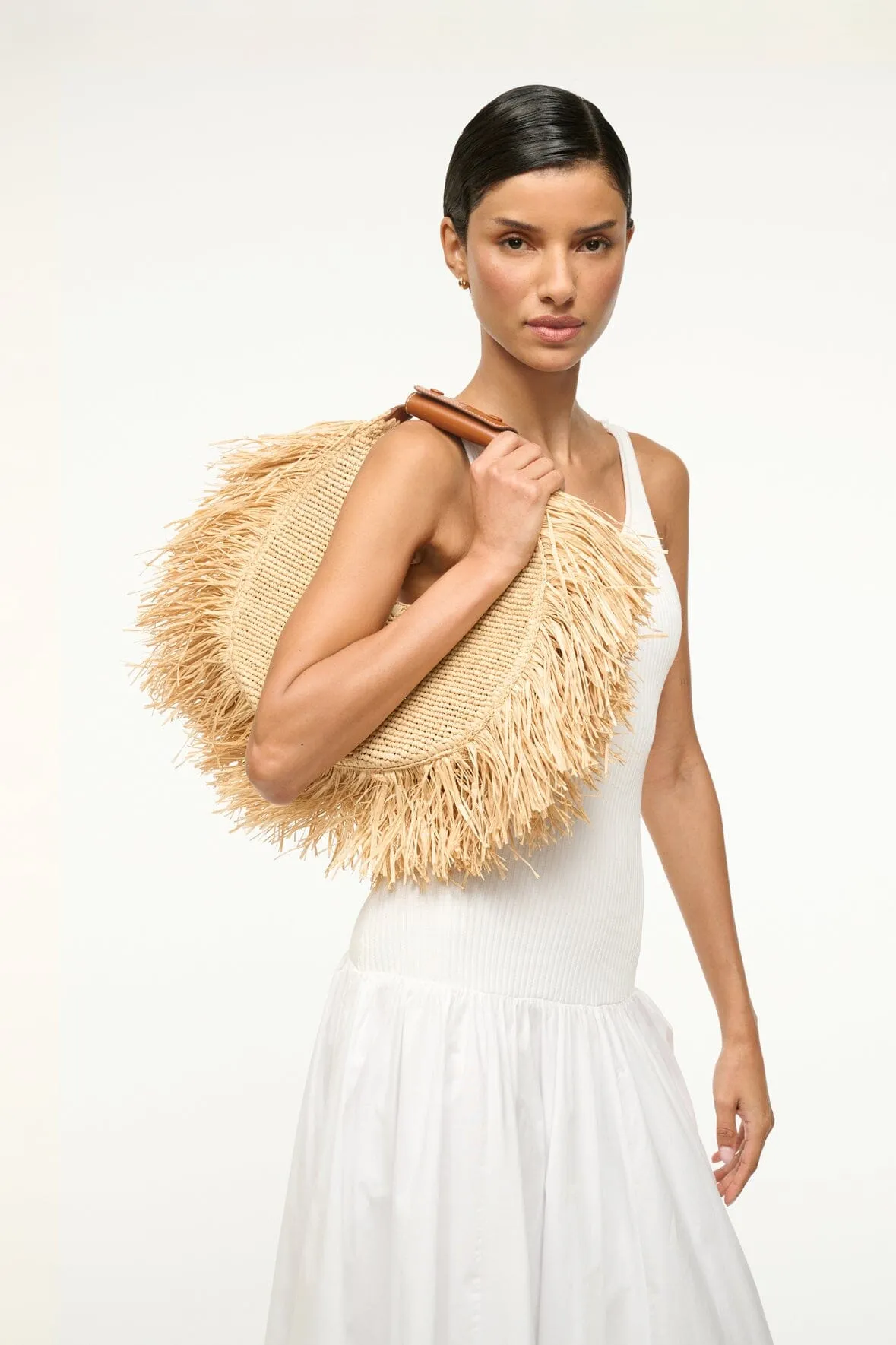 MOON RAFFIA TOTE BAG | NATURAL FRINGE sold by STAUD product image thumbnail 4