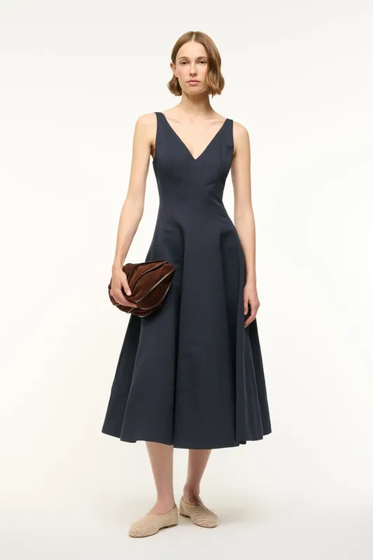 MARIETA DRESS | NAVY sold by STAUD