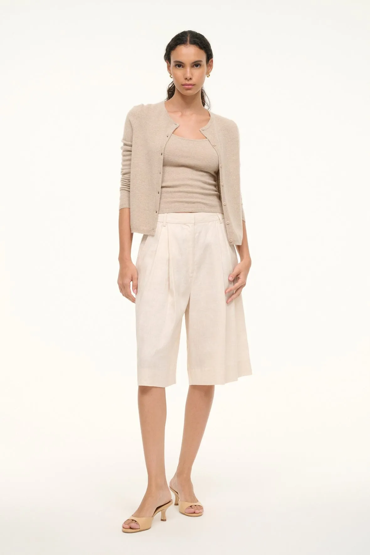 CRUZ BERMUDA LINEN SHORT | NATURAL sold by STAUD