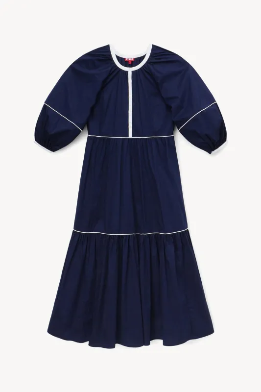 DEMI DRESS | NAVY WHITE sold by STAUD