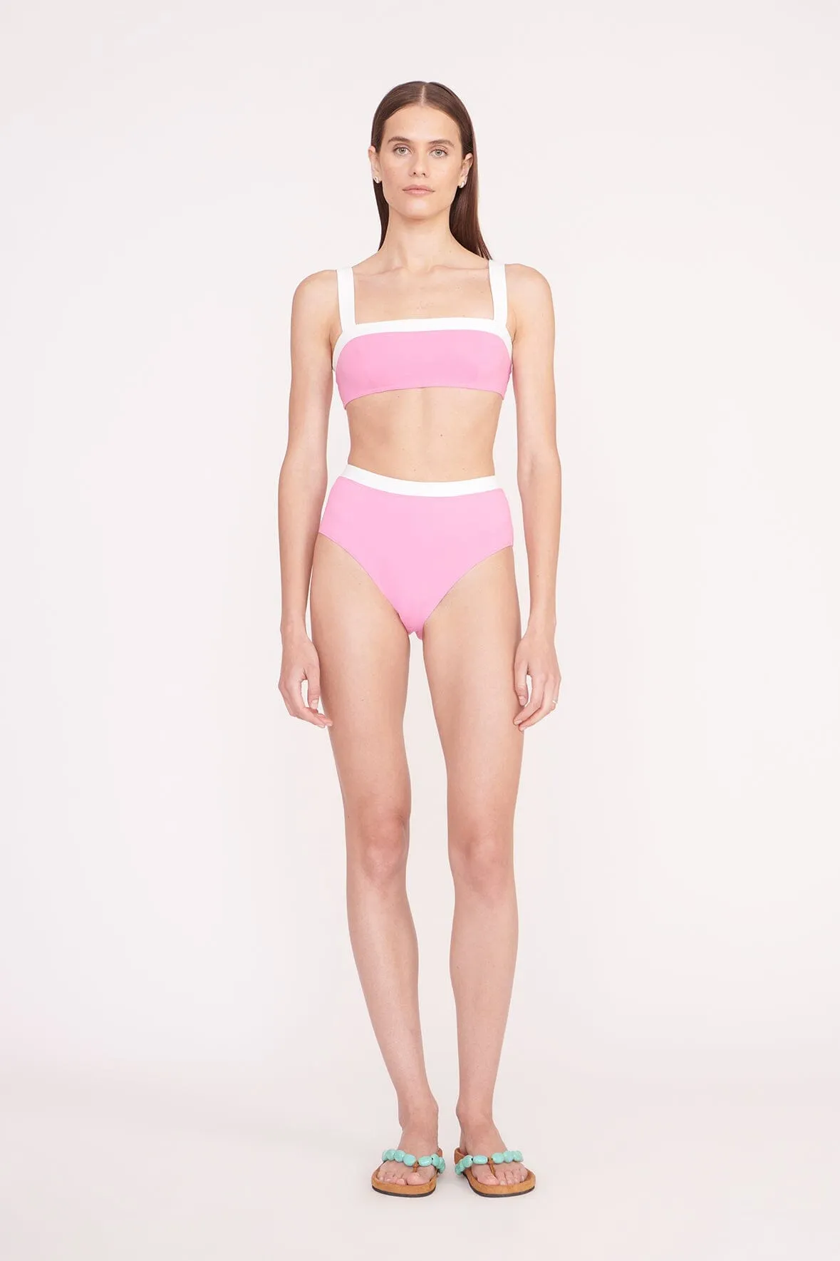 DEVON HIGH RISE BIKINI BOTTOM | CORAL PINK WHITE sold by STAUD product image thumbnail 2
